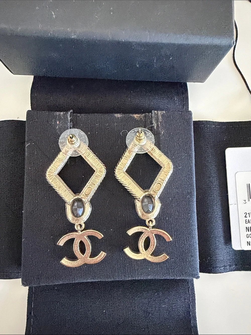 CHANEL Gold and Clear Crystal CC Drop Earrings
